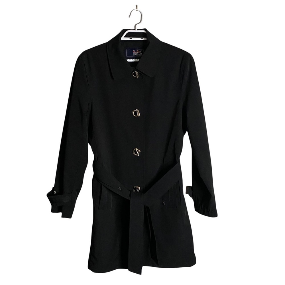 London Fog Women's Black Belted Chic Soft Shell Coat